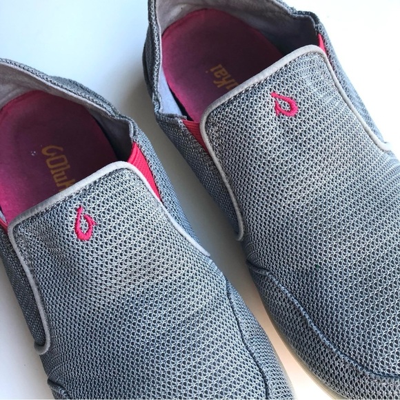 Olukai Nohea Gray Mesh Shoe collapsible slip on sneakers - Picture 7 of 9